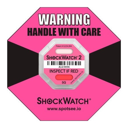 Shockwatch SpotSee ShockWatch 2 Serialized Framed Impact Indicators, 5G Range, Pink, 50/Box 45000K